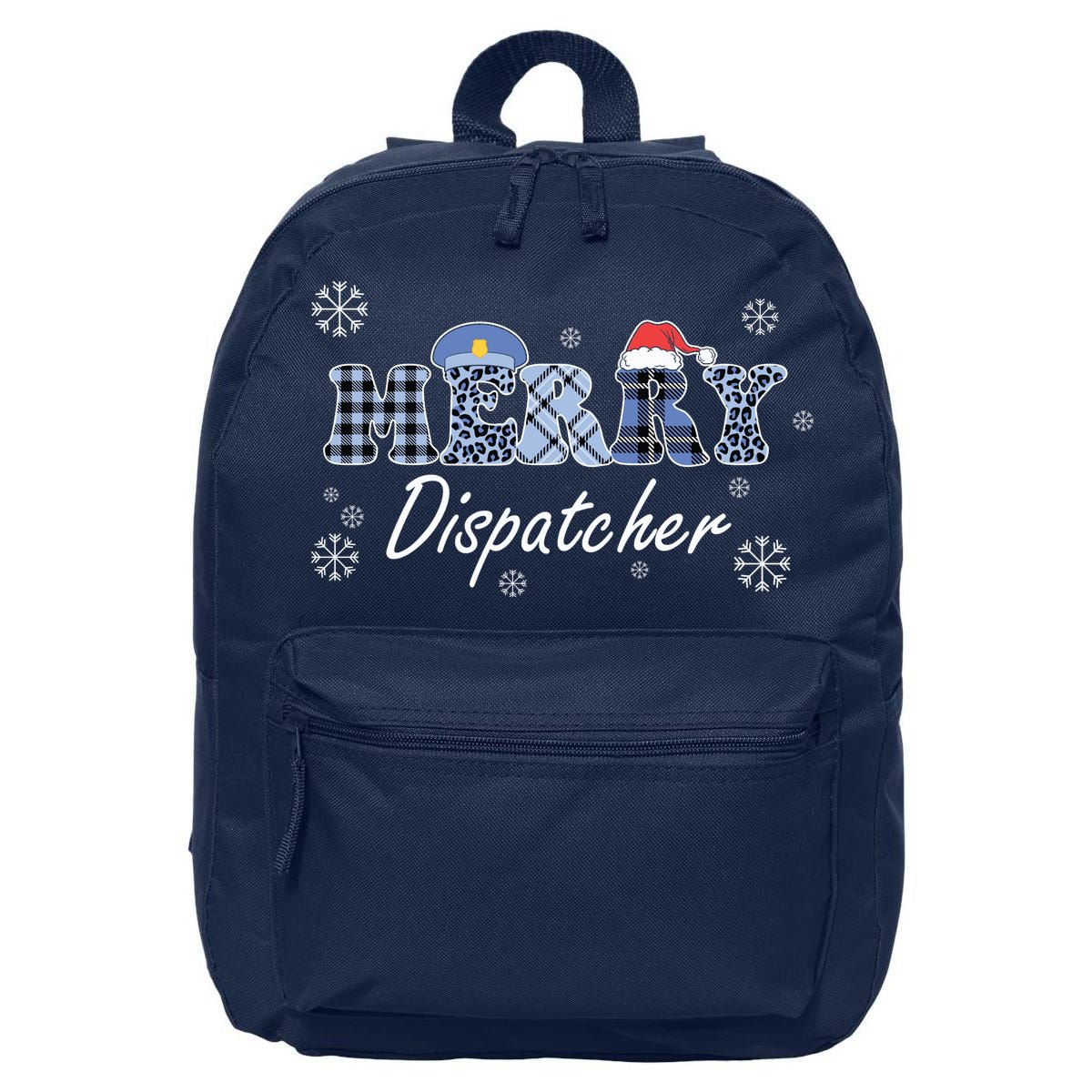 Merry Dispatcher Christmas Police Buffalo Plaid Leopard Santa Hat Graphic 16 in Basic Backpack