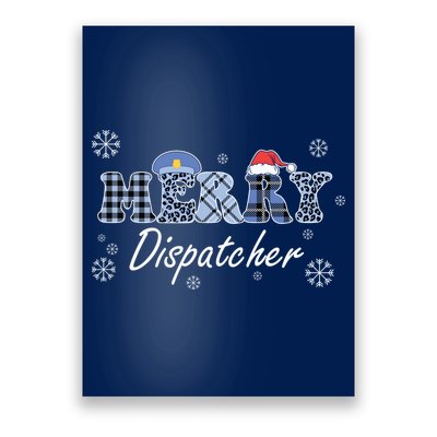 Merry Dispatcher Christmas Police Buffalo Plaid Leopard Santa Hat Graphic Poster