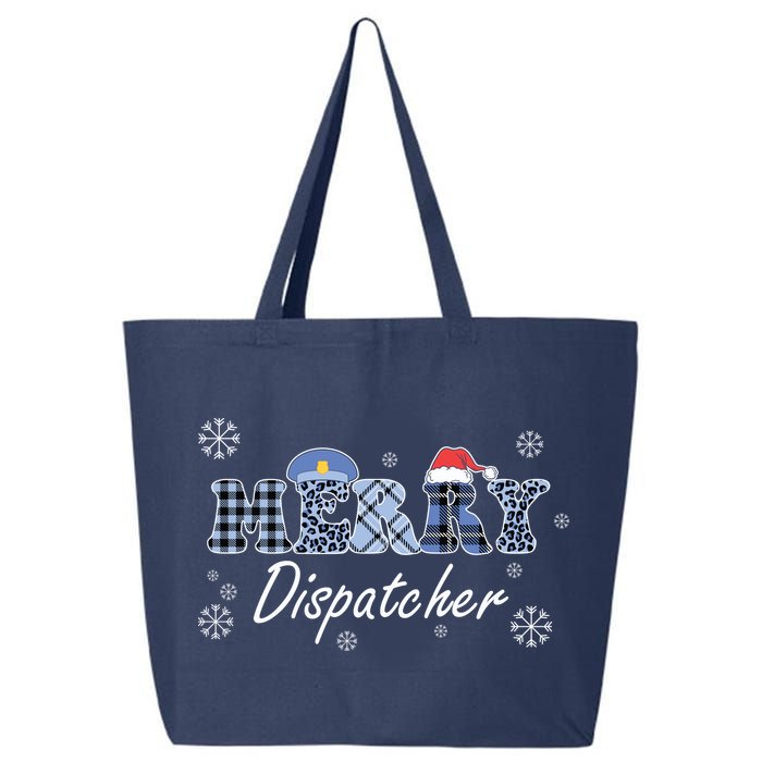 Merry Dispatcher Christmas Police Buffalo Plaid Leopard Santa Hat Graphic 25L Jumbo Tote