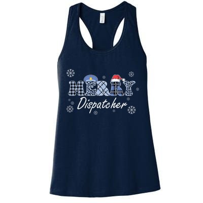 Merry Dispatcher Christmas Police Buffalo Plaid Leopard Santa Hat Graphic Womens Tank Top