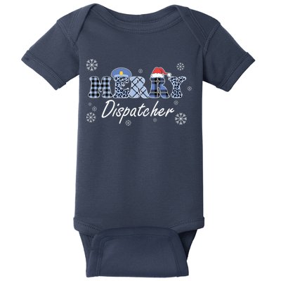 Merry Dispatcher Christmas Police Buffalo Plaid Leopard Santa Hat Graphic Baby Bodysuit