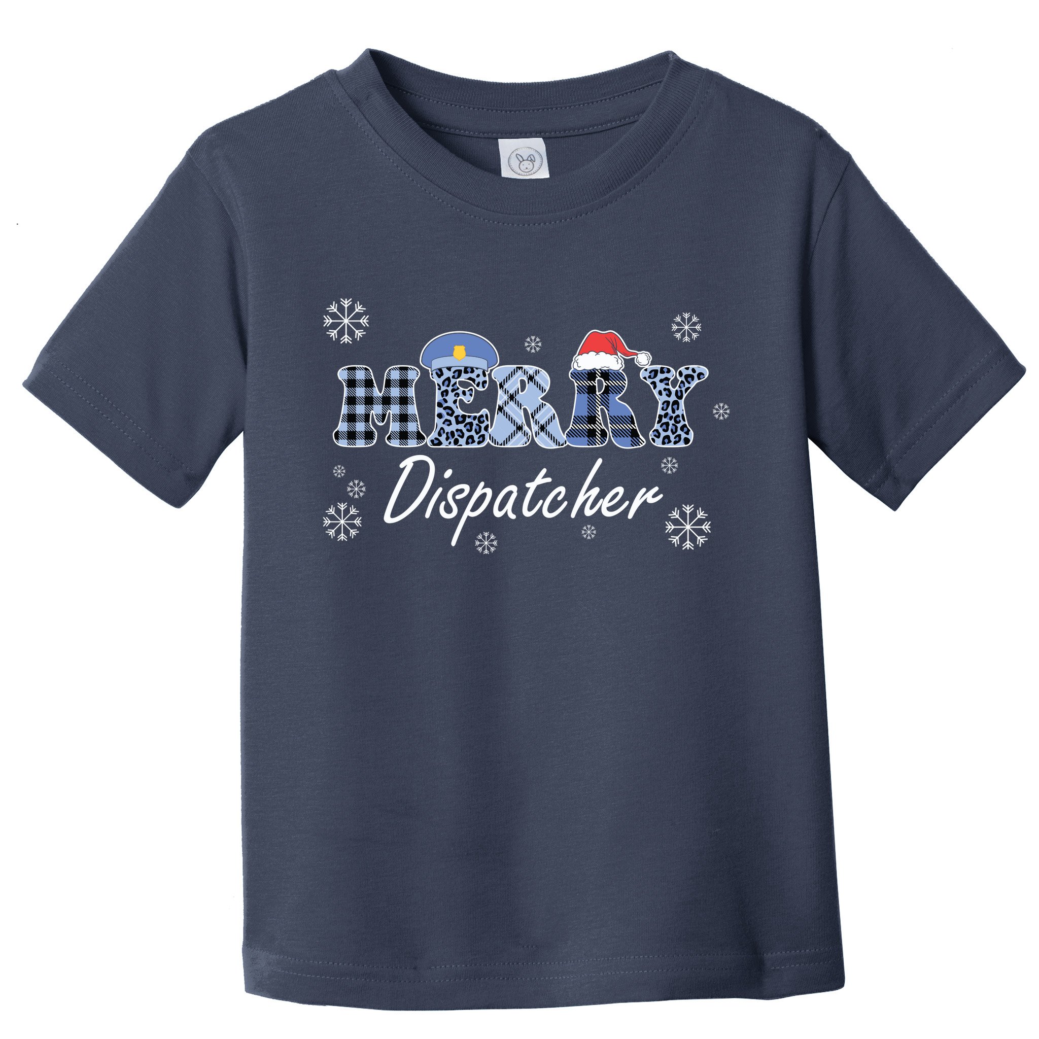 Merry Dispatcher Christmas Police Buffalo Plaid Leopard Santa Hat Graphic Toddler T-Shirt