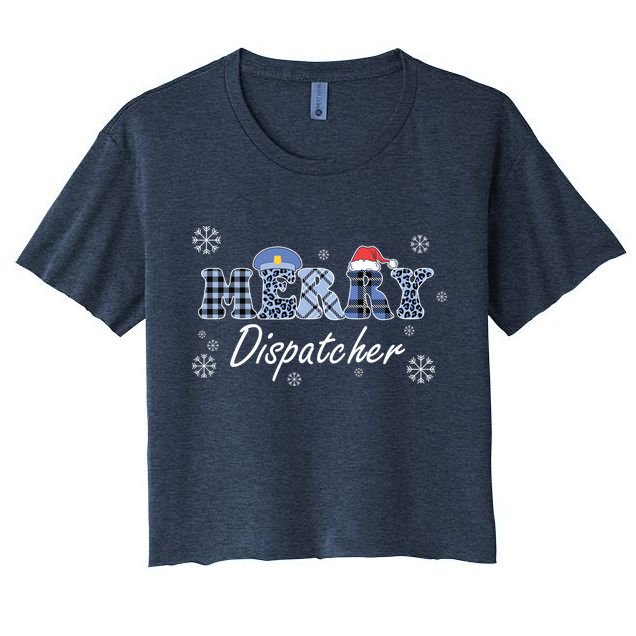 Merry Dispatcher Christmas Police Buffalo Plaid Leopard Santa Hat Graphic Crop Top