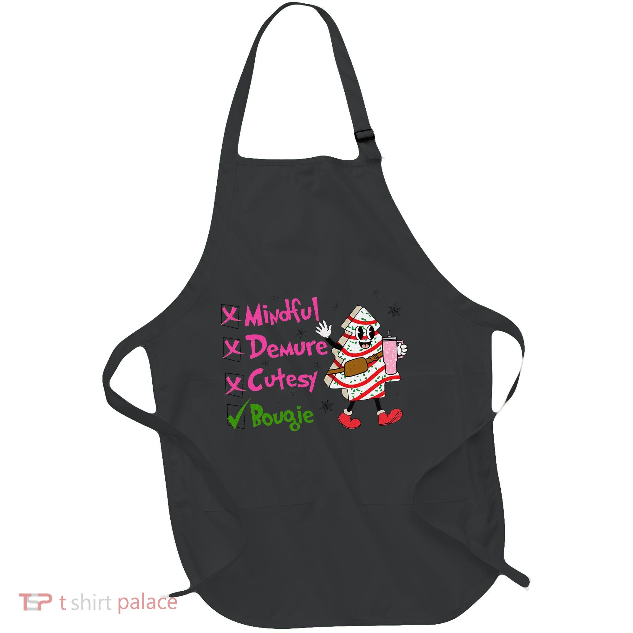 Mindful Demure Cutesy Bougie Tree Cake Boujee Christmas Full-Length Apron With Pockets