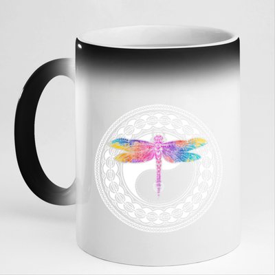 Mandala Dragonfly Cute Gift Magical Dragonflies Yin Yang Yoga Great Gift 11oz Black Color Changing Mug