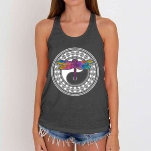 Mandala Dragonfly Cute Gift Magical Dragonflies Yin Yang Yoga Great Gift Women's Knotted Racerback Tank