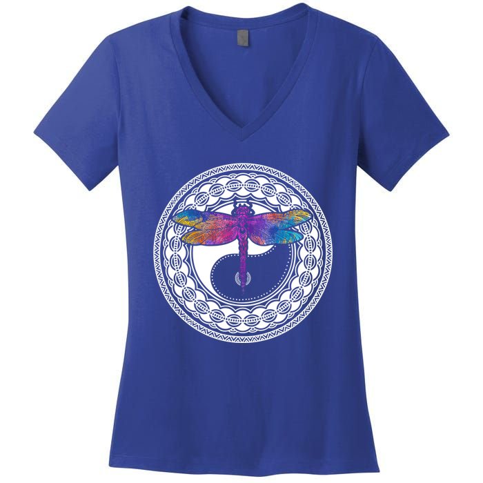 Mandala Dragonfly Cute Gift Magical Dragonflies Yin Yang Yoga Great Gift Women's V-Neck T-Shirt