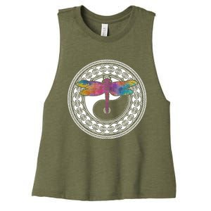 Mandala Dragonfly Cute Gift Magical Dragonflies Yin Yang Yoga Great Gift Women's Racerback Cropped Tank