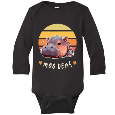 Moo Deng Cute Baby Pygmy Hippo Bouncy Pig In Thai Baby Long Sleeve Bodysuit