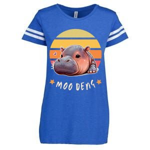 Moo Deng Cute Baby Pygmy Hippo Bouncy Pig In Thai Enza Ladies Jersey Football T-Shirt