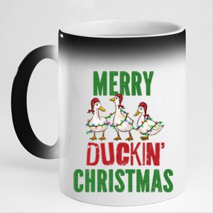 Merry Duckin Christmas Duck Pun Funny Christmas Light Ducks Gift 11oz Black Color Changing Mug