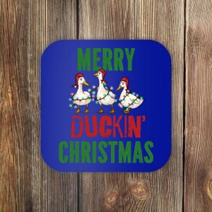 Merry Duckin Christmas Duck Pun Funny Christmas Light Ducks Gift Coaster