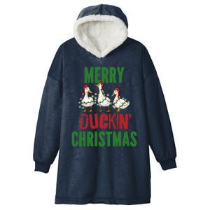 Merry Duckin Christmas Duck Pun Funny Christmas Light Ducks Gift Hooded Wearable Blanket