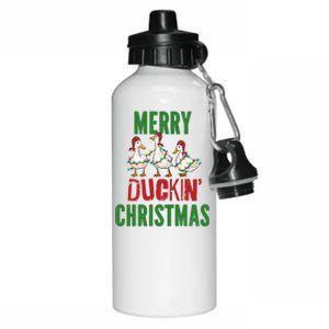 Merry Duckin Christmas Duck Pun Funny Christmas Light Ducks Gift Aluminum Water Bottle