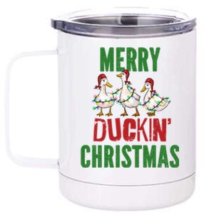 Merry Duckin Christmas Duck Pun Funny Christmas Light Ducks Gift 12 oz Stainless Steel Tumbler Cup