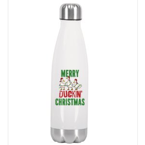 Merry Duckin Christmas Duck Pun Funny Christmas Light Ducks Gift Stainless Steel Insulated Water Bottle