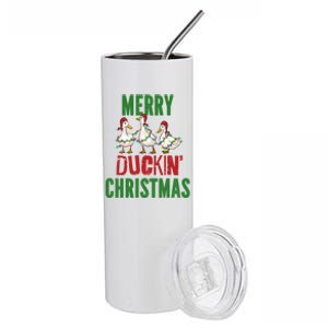 Merry Duckin Christmas Duck Pun Funny Christmas Light Ducks Gift Stainless Steel Tumbler