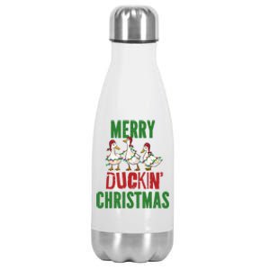 Merry Duckin Christmas Duck Pun Funny Christmas Light Ducks Gift Stainless Steel Insulated Water Bottle