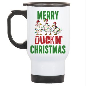 Merry Duckin Christmas Duck Pun Funny Christmas Light Ducks Gift Stainless Steel Travel Mug