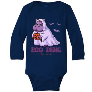 Moo Deng Cute Baby Pygmy Hippo Bouncy Pig In Thai Halloween Gift Baby Long Sleeve Bodysuit