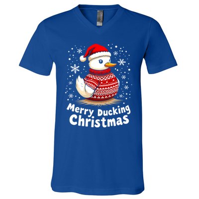 Merry Ducking Christmas Ugly Christmas Jumper Cute Gift V-Neck T-Shirt