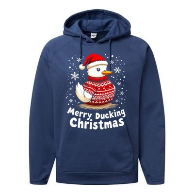 Merry Ducking Christmas Ugly Christmas Jumper Cute Gift Performance Fleece Hoodie