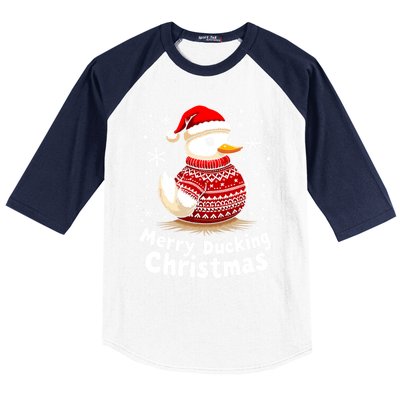 Merry Ducking Christmas Ugly Christmas Jumper Cute Gift Baseball Sleeve Shirt