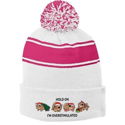 Moo Deng Christmas Stripe Pom Pom Beanie