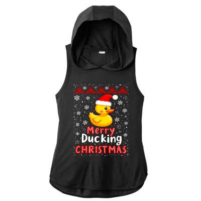 Merry Ducking Christmas Ugly Duck Christmas Jumper Cute Gift Ladies PosiCharge Tri-Blend Wicking Draft Hoodie Tank