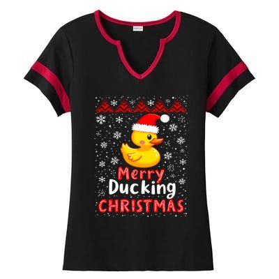 Merry Ducking Christmas Ugly Duck Christmas Jumper Cute Gift Ladies Halftime Notch Neck Tee