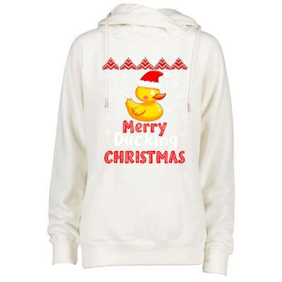 Merry Ducking Christmas Ugly Duck Christmas Jumper Cute Gift Womens Funnel Neck Pullover Hood