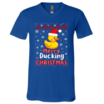 Merry Ducking Christmas Ugly Duck Christmas Jumper Cute Gift V-Neck T-Shirt