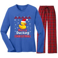 Merry Ducking Christmas Ugly Duck Christmas Jumper Cute Gift Women's Long Sleeve Flannel Pajama Set 