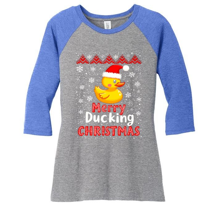 Merry Ducking Christmas Ugly Duck Christmas Jumper Cute Gift Women's Tri-Blend 3/4-Sleeve Raglan Shirt