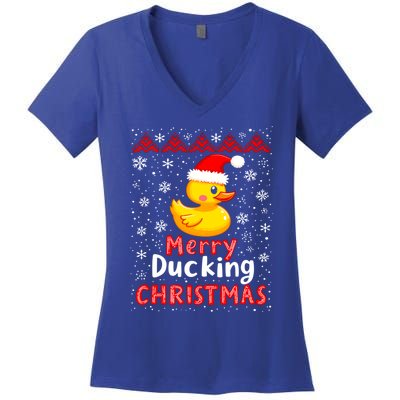 Merry Ducking Christmas Ugly Duck Christmas Jumper Cute Gift Women's V-Neck T-Shirt