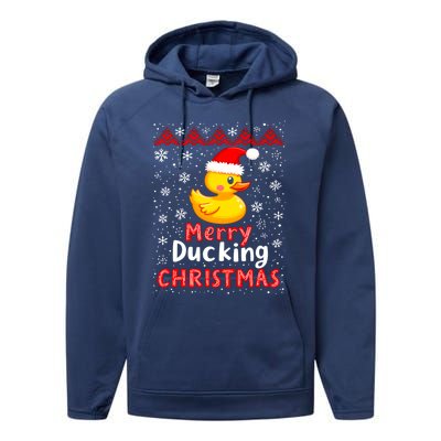 Merry Ducking Christmas Ugly Duck Christmas Jumper Cute Gift Performance Fleece Hoodie