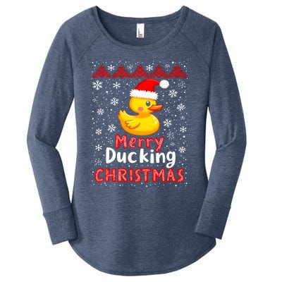 Merry Ducking Christmas Ugly Duck Christmas Jumper Cute Gift Women's Perfect Tri Tunic Long Sleeve Shirt