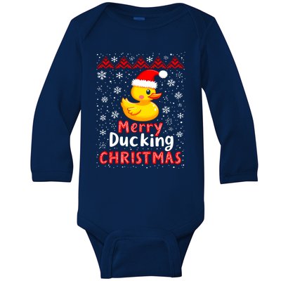 Merry Ducking Christmas Ugly Duck Christmas Jumper Cute Gift Baby Long Sleeve Bodysuit