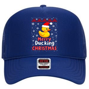 Merry Ducking Christmas Ugly Duck Christmas Jumper Cute Gift High Crown Mesh Back Trucker Hat