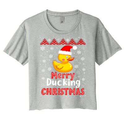 Merry Ducking Christmas Ugly Duck Christmas Jumper Cute Gift Women's Crop Top Tee