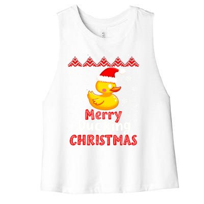 Merry Ducking Christmas Ugly Duck Christmas Jumper Cute Gift Women's Racerback Cropped Tank