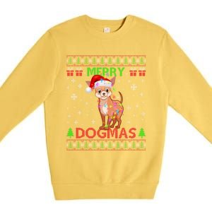 Merry Dogmas Chihuahua Dog Funny Lights And Santa Hat Meaningful Gift Premium Crewneck Sweatshirt