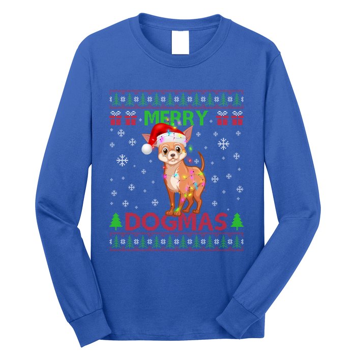 Merry Dogmas Chihuahua Dog Funny Lights And Santa Hat Meaningful Gift Long Sleeve Shirt