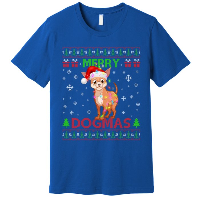 Merry Dogmas Chihuahua Dog Funny Lights And Santa Hat Meaningful Gift Premium T-Shirt