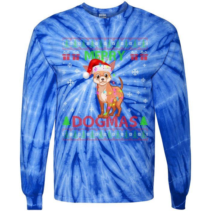 Merry Dogmas Chihuahua Dog Funny Lights And Santa Hat Meaningful Gift Tie-Dye Long Sleeve Shirt