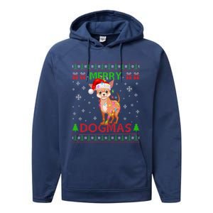 Merry Dogmas Chihuahua Dog Funny Lights And Santa Hat Meaningful Gift Performance Fleece Hoodie