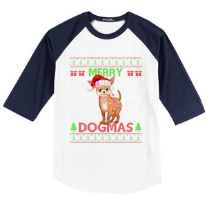 Merry Dogmas Chihuahua Dog Funny Lights And Santa Hat Meaningful Gift Baseball Sleeve Shirt