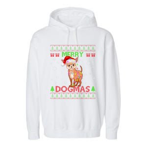 Merry Dogmas Chihuahua Dog Funny Lights And Santa Hat Meaningful Gift Garment-Dyed Fleece Hoodie