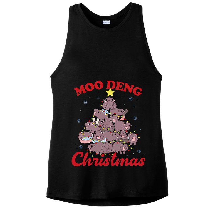 Moo Deng Christmas Tree Baby Hippo Funny Animal Ladies PosiCharge Tri-Blend Wicking Tank