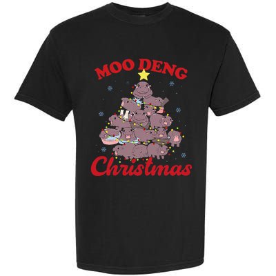 Moo Deng Christmas Tree Baby Hippo Funny Animal Garment-Dyed Heavyweight T-Shirt